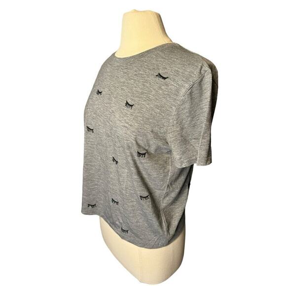 Current Air Eyelash Embroidered Crop Top Gray Tee Shirt Small - Picture 3 of 8